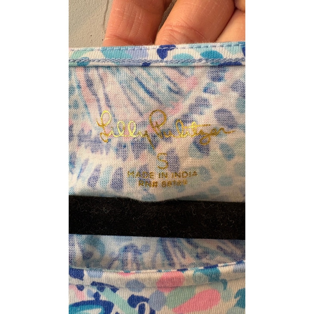 Lilly Pulitzer Geanna Tiered Cotton Shift Dress Blue Pink Shell Print Sz S - Picture 2 of 7